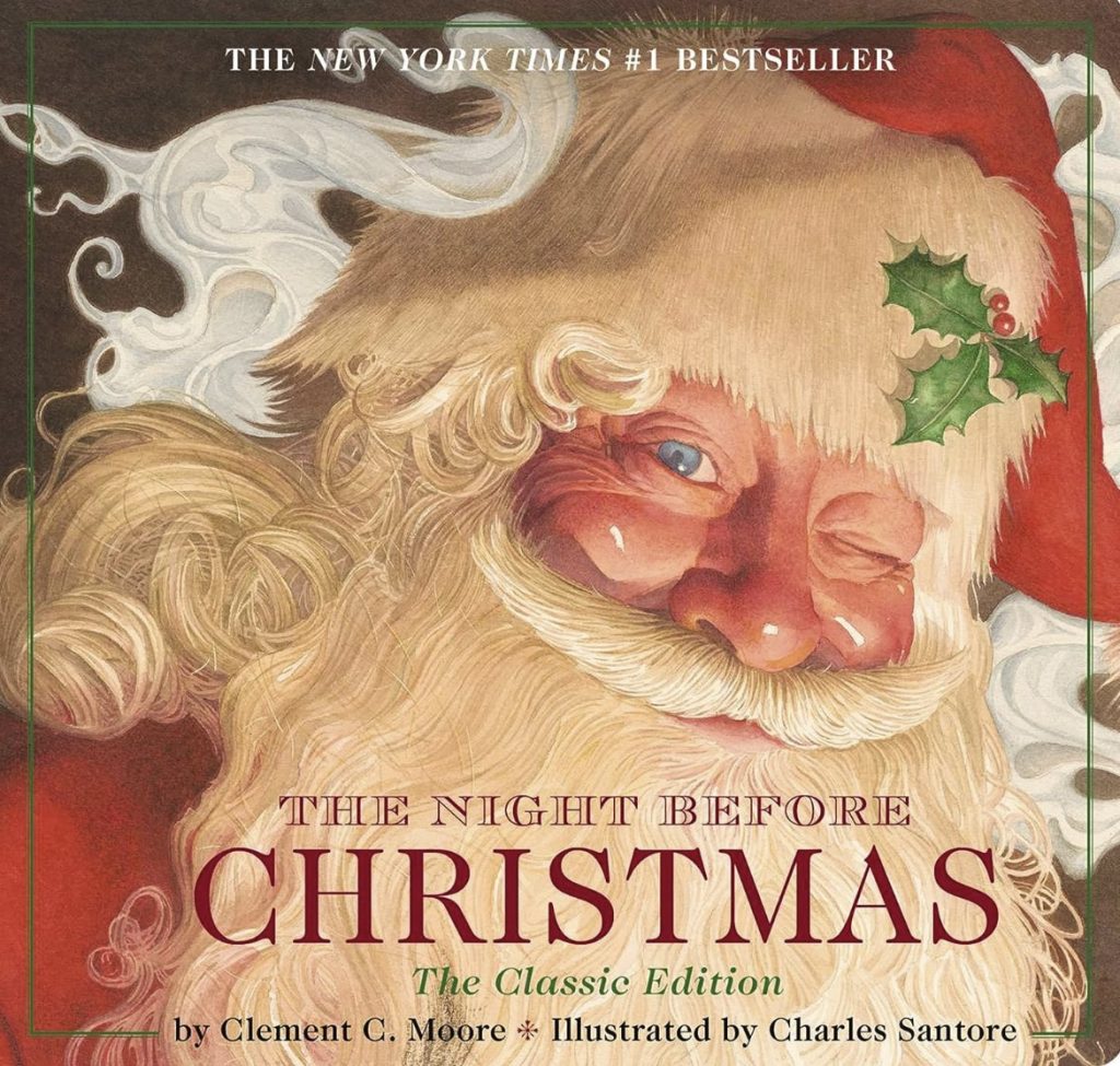 Cover of the book The Night Before Christmas by Clement C. Moore with Santa Claus face on it.