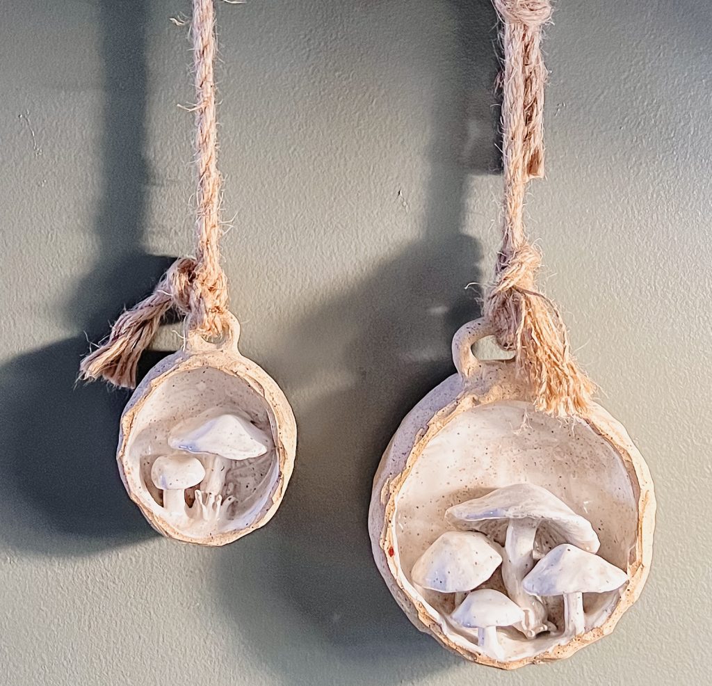 Sculptural ceramic mushroom wall hanging