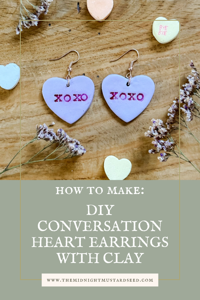 Polymer clay conversation heart earrings- how to make diy conversation heart valentines earrings by the midnight mustard seed