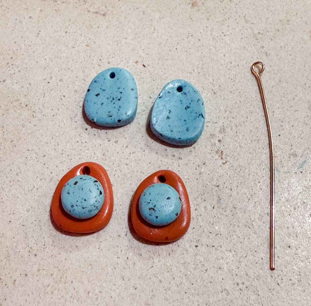 Turquoise and terracotta sculpey earrings with holes at the top for jump rings